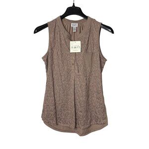 Keren Hart Sleeveless Blouse Top Size L Lace Front Pocket Vintage Y2K Taupe New